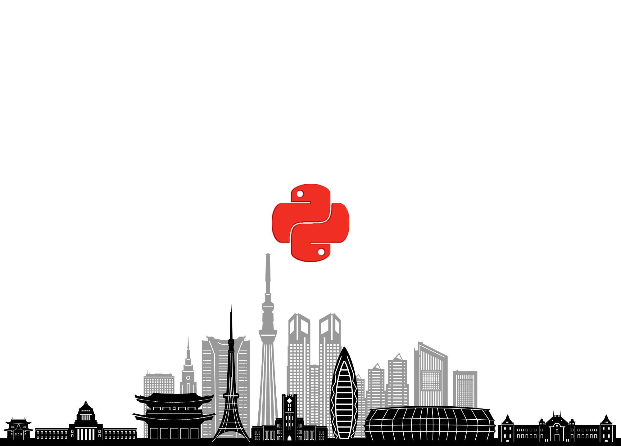 Red Python Logo above Tokyo